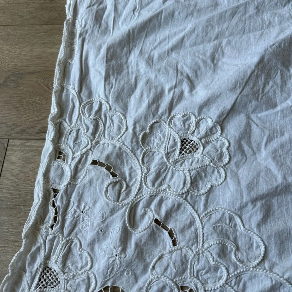 Vintage Cotton White Table Battenburg Table Lace